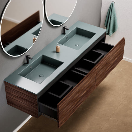 Aurora Double Set – Corian double Sinks & Countertop with 2 Drawers Vanity - ROVALUX