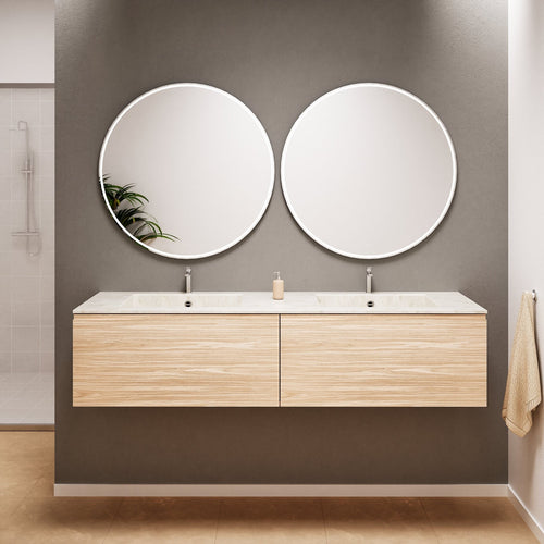 Aurora Double Set – Corian double Sinks & Countertop with 2 Drawers Vanity - ROVALUX