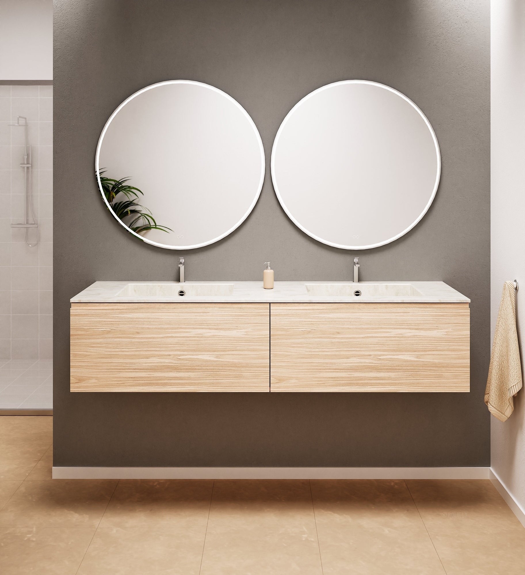 Aurora Double Set – Corian double Sinks & Countertop with 2 Drawers Vanity - ROVALUX