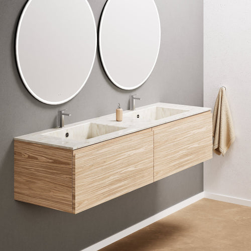 Aurora Double Set – Corian double Sinks & Countertop with 2 Drawers Vanity - ROVALUX