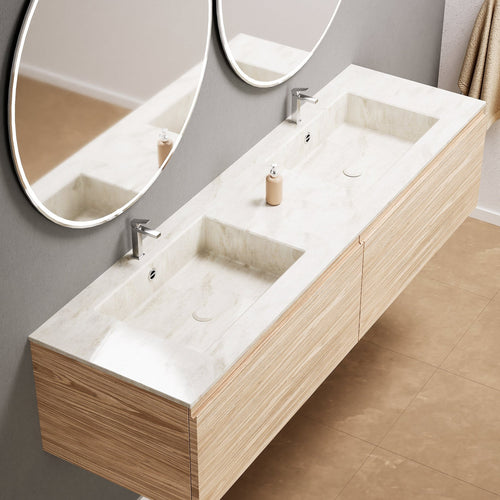 Aurora Double Set – Corian double Sinks & Countertop with 2 Drawers Vanity - ROVALUX