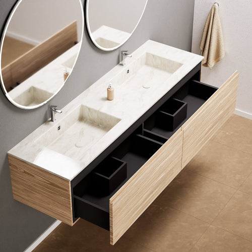 Aurora Double Set – Corian double Sinks & Countertop with 2 Drawers Vanity - ROVALUX