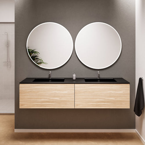 Aurora Double Set – Corian double Sinks & Countertop with 2 Drawers Vanity - ROVALUX