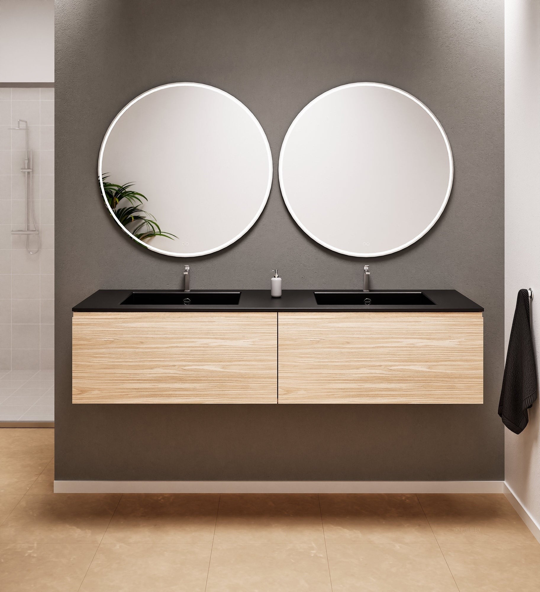Aurora Double Set – Corian double Sinks & Countertop with 2 Drawers Vanity - ROVALUX