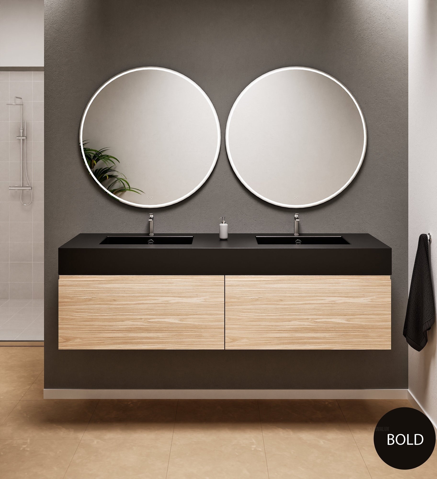 Aurora Double Set – Corian double Sinks & Countertop with 2 Drawers Vanity - ROVALUX