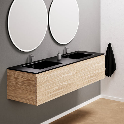 Aurora Double Set – Corian double Sinks & Countertop with 2 Drawers Vanity - ROVALUX