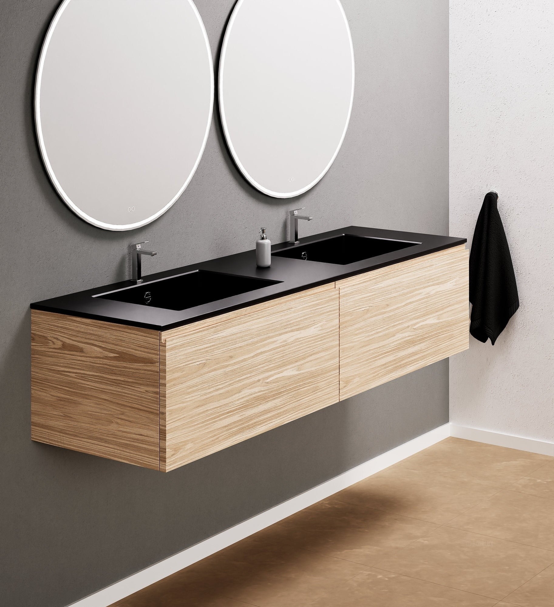 Aurora Double Set – Corian double Sinks & Countertop with 2 Drawers Vanity - ROVALUX