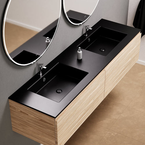 Aurora Double Set – Corian double Sinks & Countertop with 2 Drawers Vanity - ROVALUX