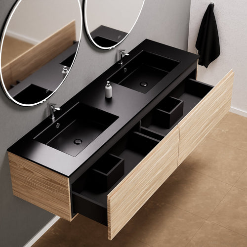 Aurora Double Set – Corian double Sinks & Countertop with 2 Drawers Vanity - ROVALUX