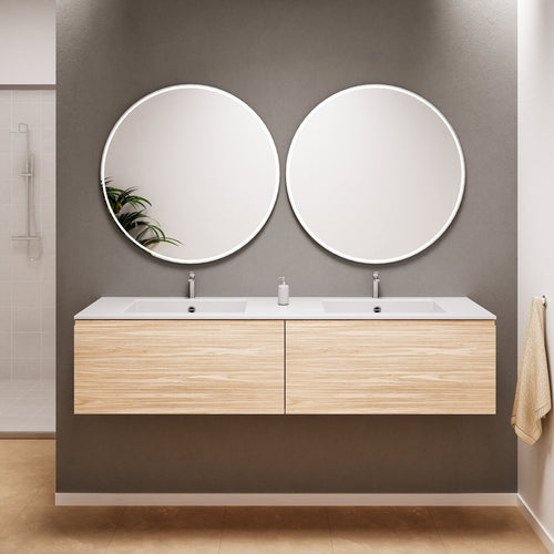 Aurora Double Set – Corian double Sinks & Countertop with 2 Drawers Vanity - ROVALUX