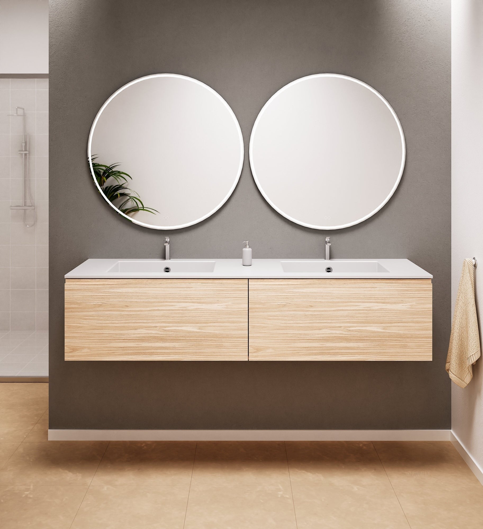 Aurora Double Set – Corian double Sinks & Countertop with 2 Drawers Vanity - ROVALUX