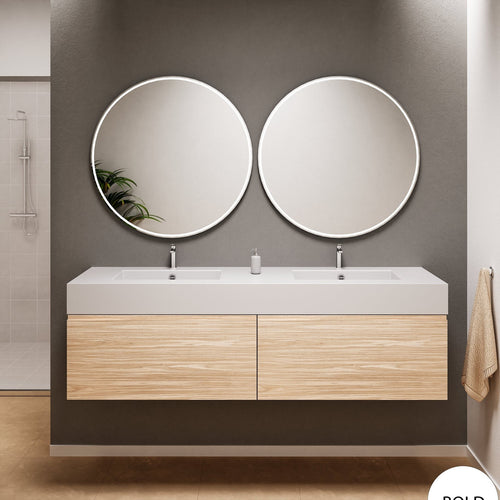 Aurora Double Set – Corian double Sinks & Countertop with 2 Drawers Vanity - ROVALUX