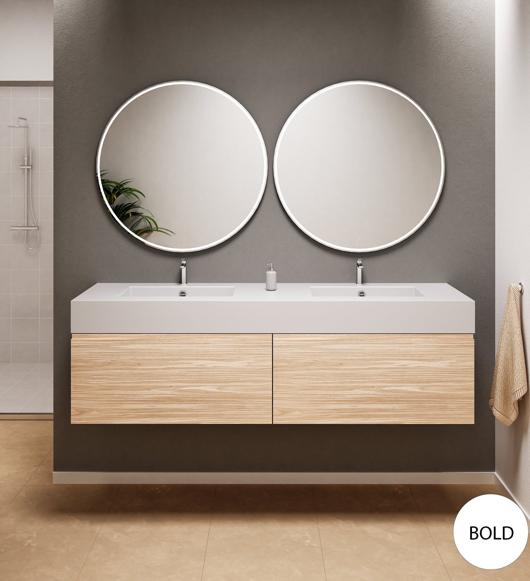 Aurora Double Set – Corian double Sinks & Countertop with 2 Drawers Vanity - ROVALUX