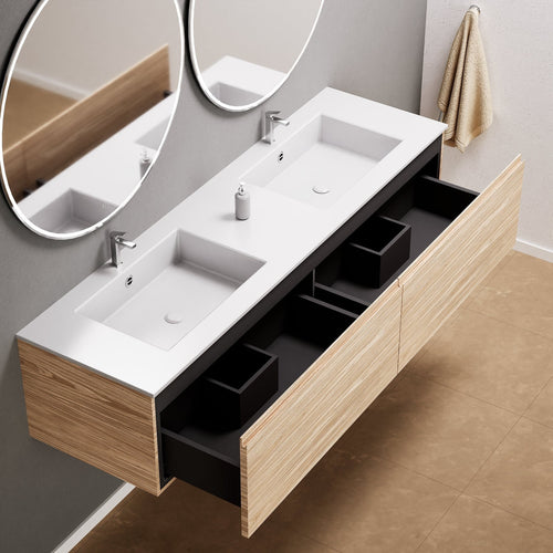 Aurora Double Set – Corian double Sinks & Countertop with 2 Drawers Vanity - ROVALUX