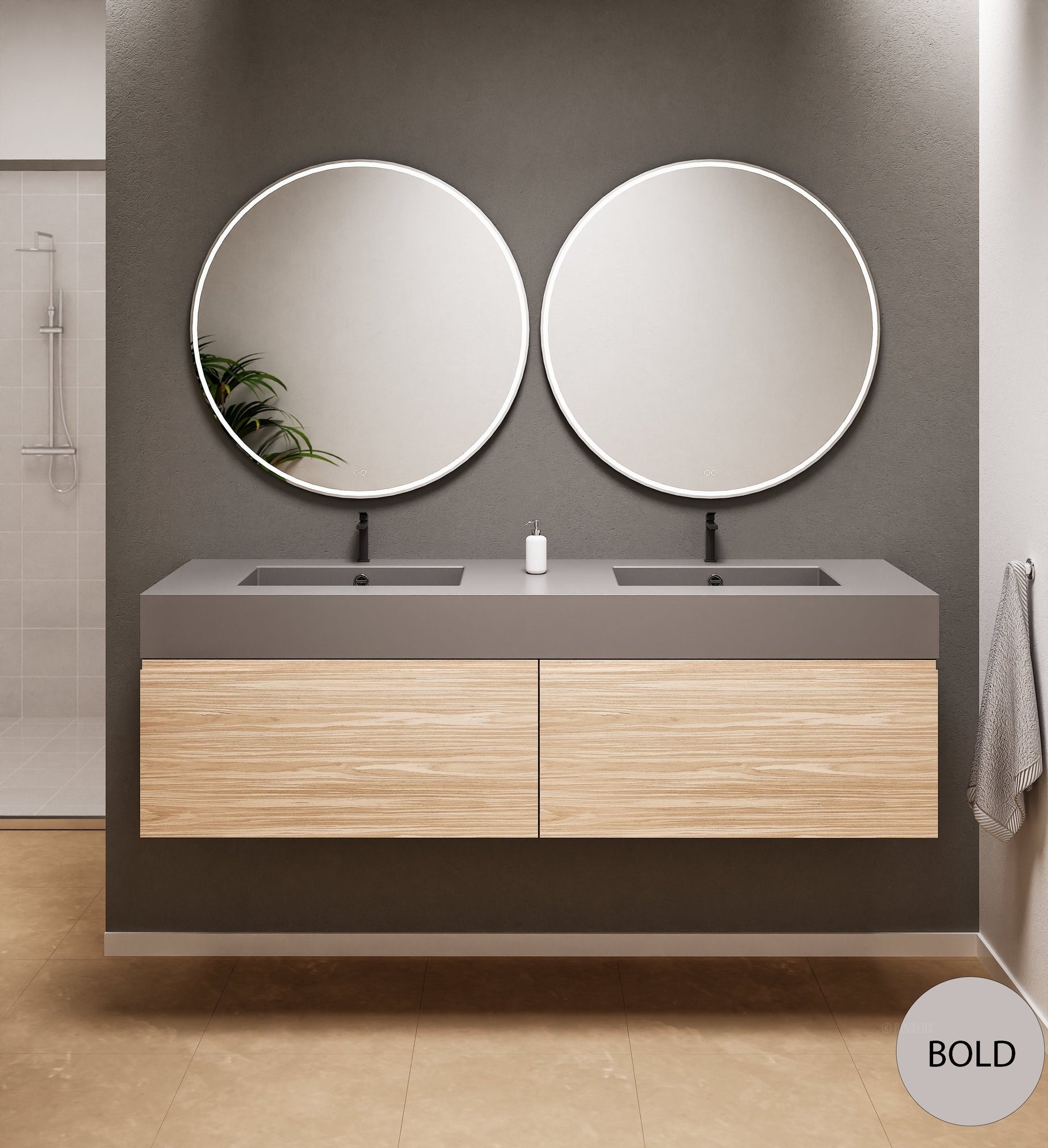 Aurora Double Set – Corian double Sinks & Countertop with 2 Drawers Vanity - ROVALUX