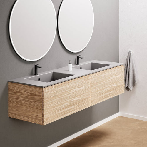 Aurora Double Set – Corian double Sinks & Countertop with 2 Drawers Vanity - ROVALUX