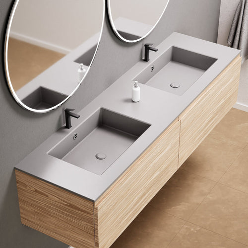 Aurora Double Set – Corian double Sinks & Countertop with 2 Drawers Vanity - ROVALUX