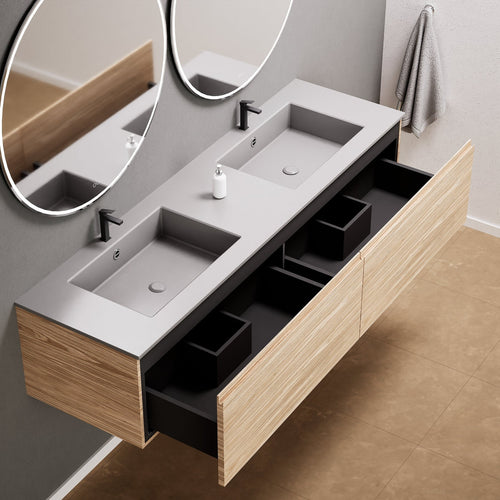 Aurora Double Set – Corian double Sinks & Countertop with 2 Drawers Vanity - ROVALUX