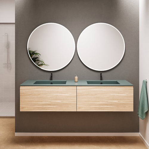 Aurora Double Set – Corian double Sinks & Countertop with 2 Drawers Vanity - ROVALUX