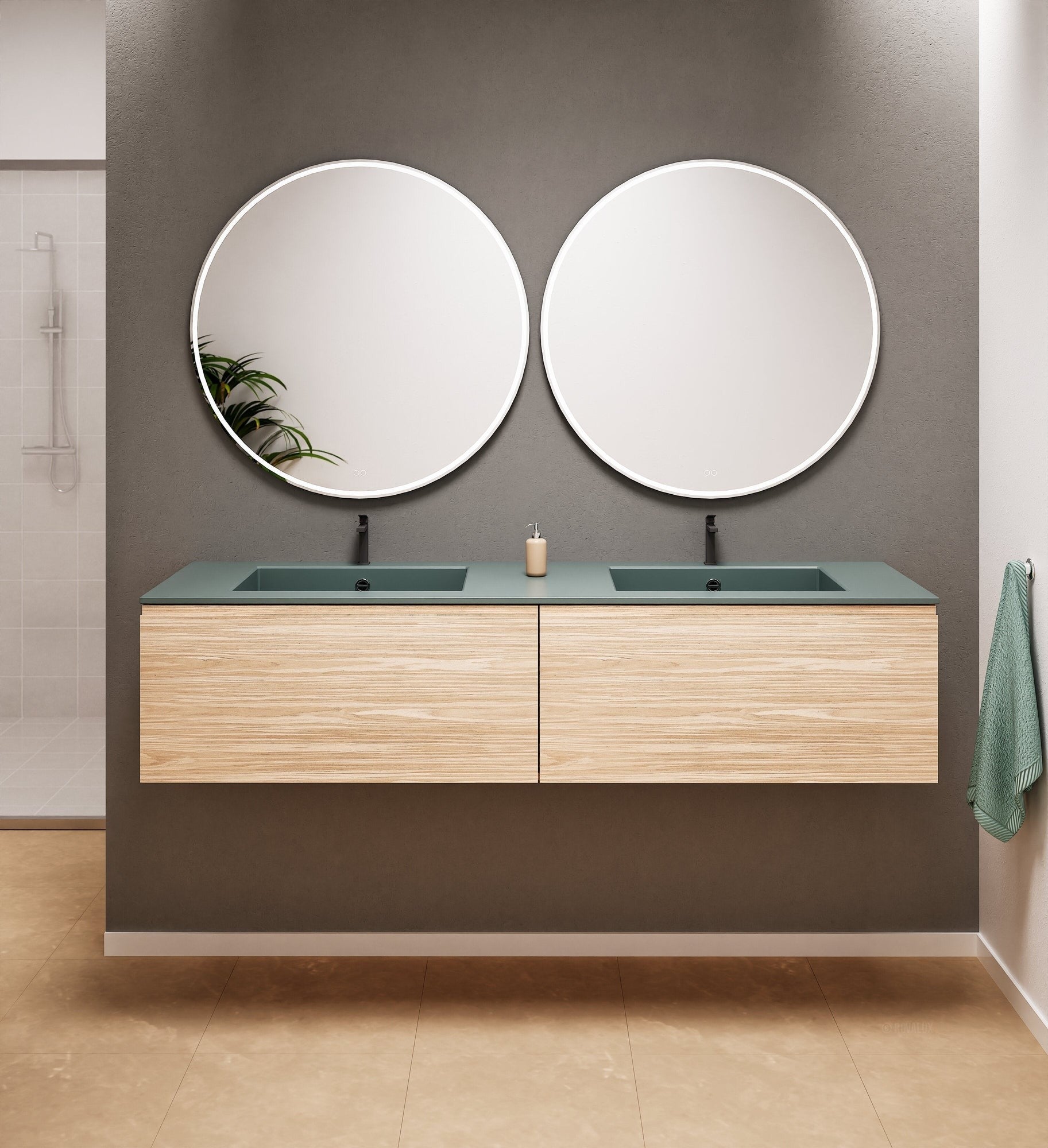 Aurora Double Set – Corian double Sinks & Countertop with 2 Drawers Vanity - ROVALUX