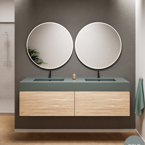 Aurora Double Set – Corian double Sinks & Countertop with 2 Drawers Vanity - ROVALUX