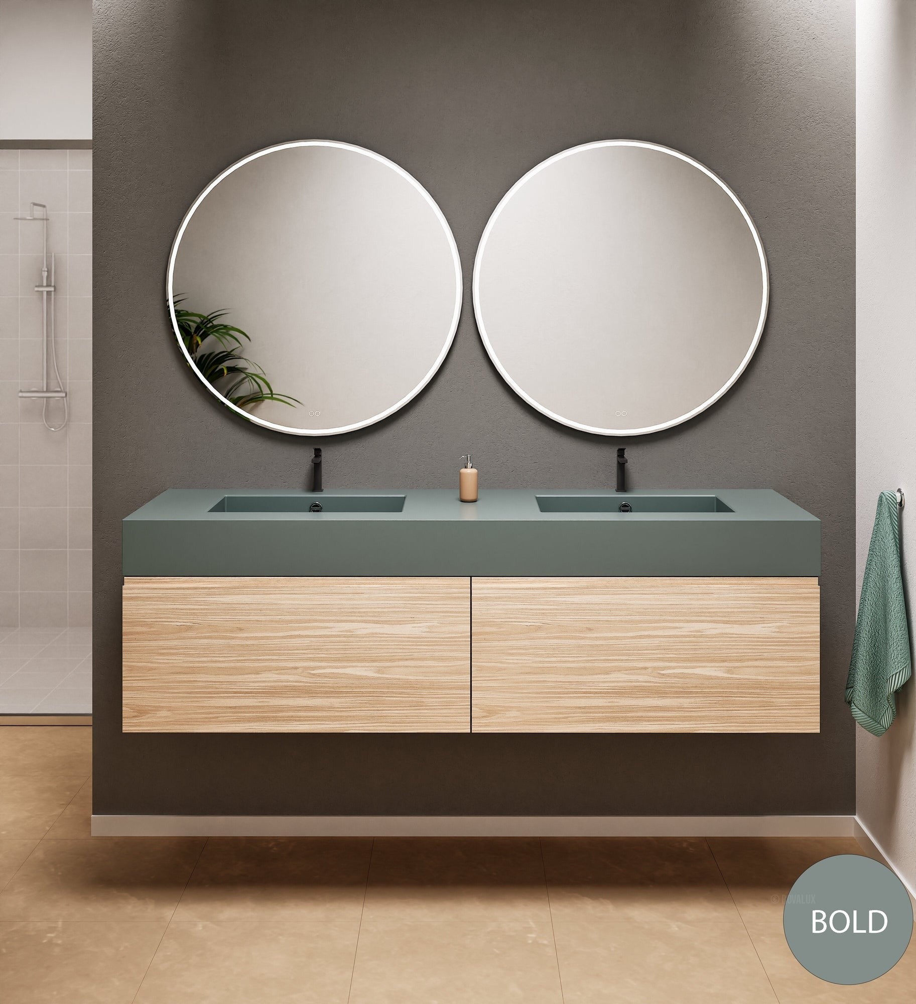 Aurora Double Set – Corian double Sinks & Countertop with 2 Drawers Vanity - ROVALUX