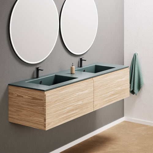 Aurora Double Set – Corian double Sinks & Countertop with 2 Drawers Vanity - ROVALUX