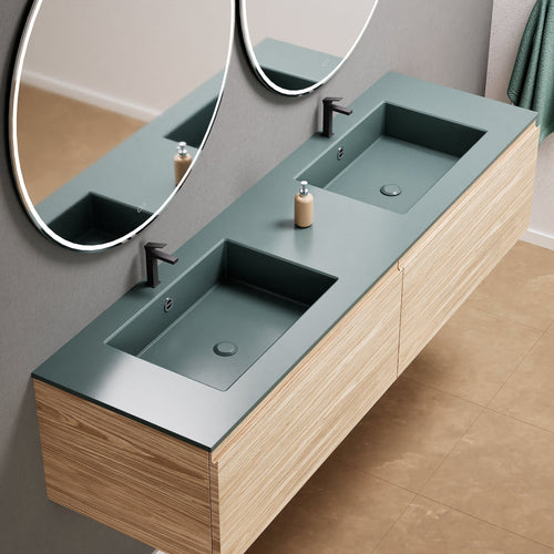 Aurora Double Set – Corian double Sinks & Countertop with 2 Drawers Vanity - ROVALUX
