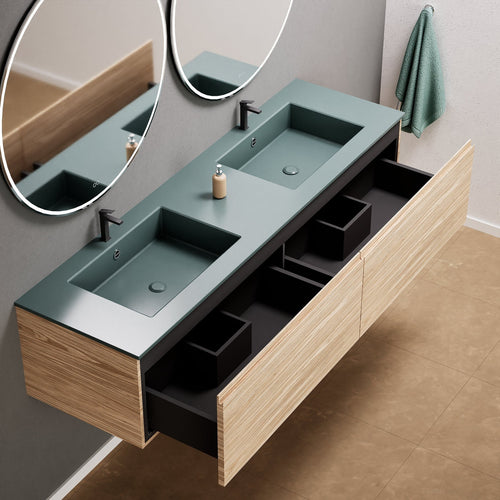Aurora Double Set – Corian double Sinks & Countertop with 2 Drawers Vanity - ROVALUX