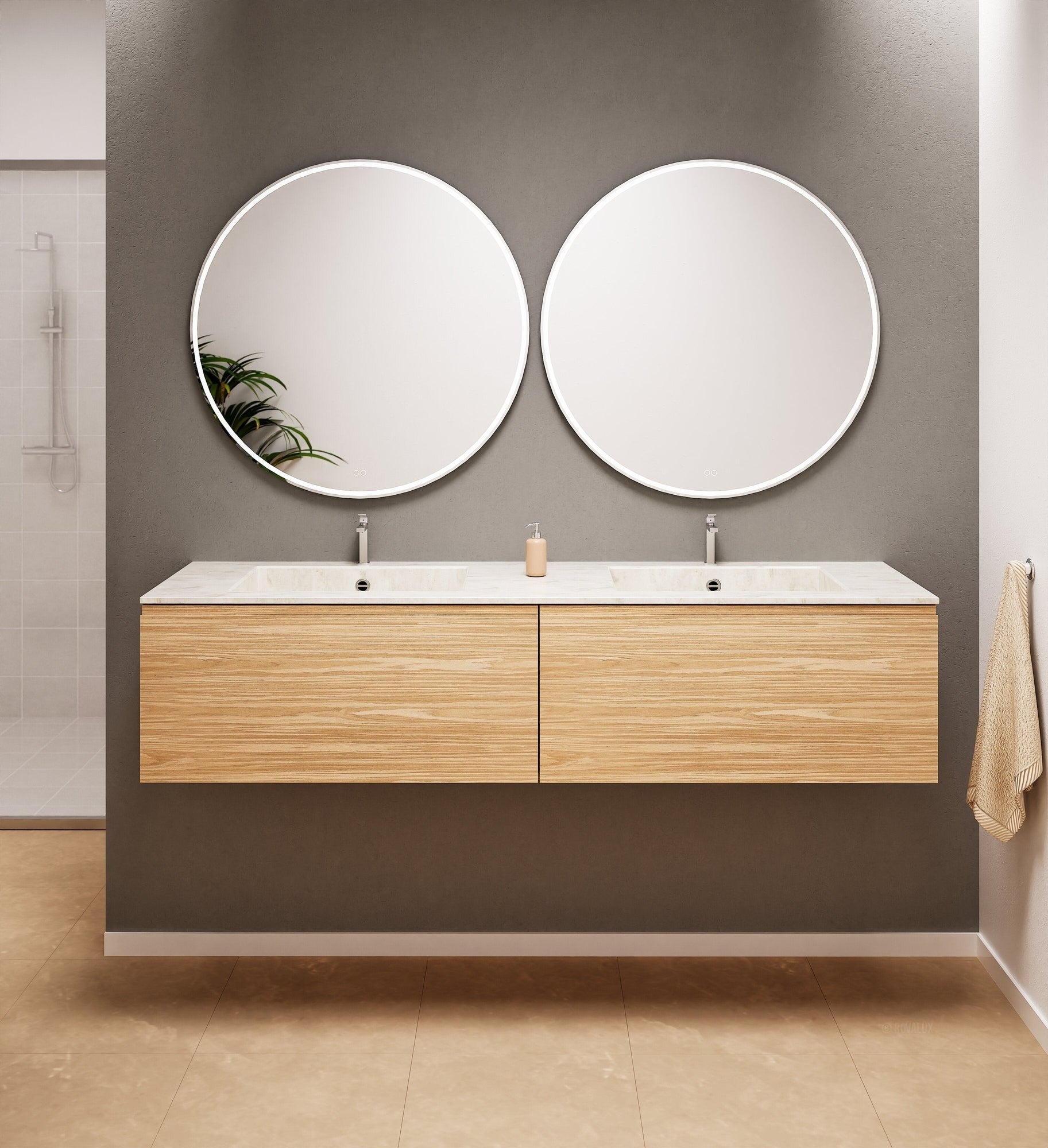 Aurora Double Set – Corian double Sinks & Countertop with 2 Drawers Vanity - ROVALUX