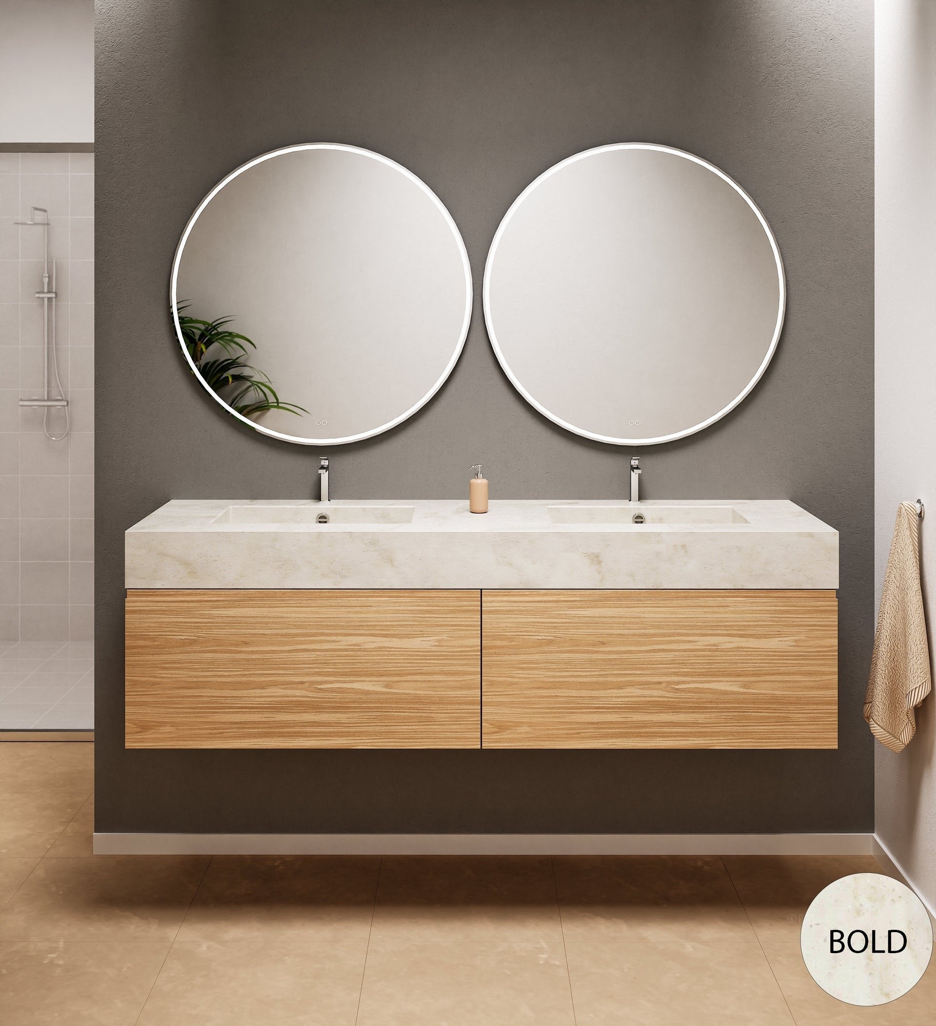 Aurora Double Set – Corian double Sinks & Countertop with 2 Drawers Vanity - ROVALUX