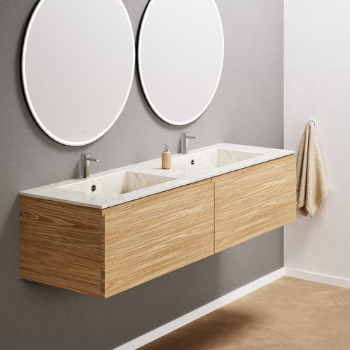 Aurora Double Set – Corian double Sinks & Countertop with 2 Drawers Vanity - ROVALUX