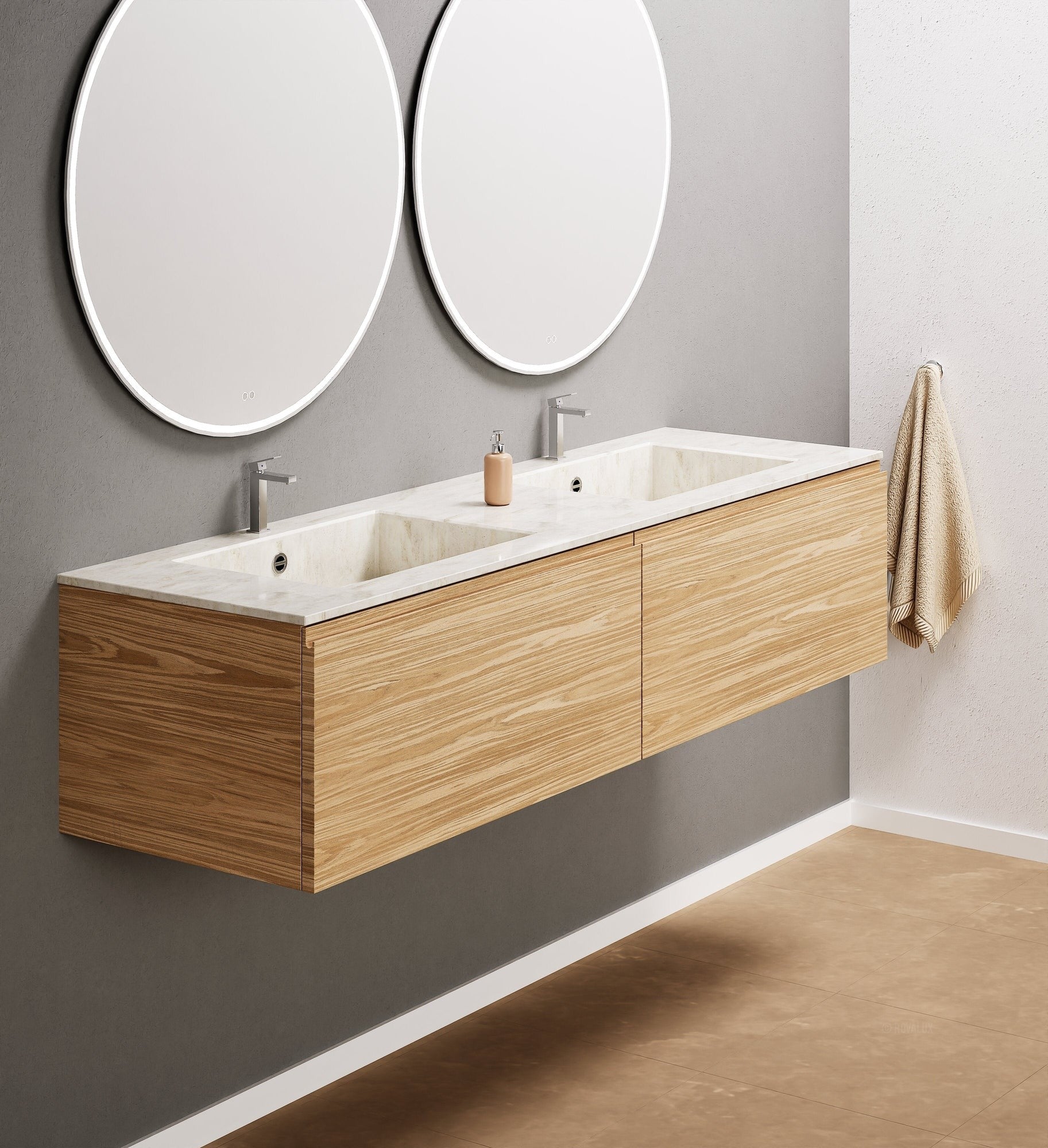 Aurora Double Set – Corian double Sinks & Countertop with 2 Drawers Vanity - ROVALUX