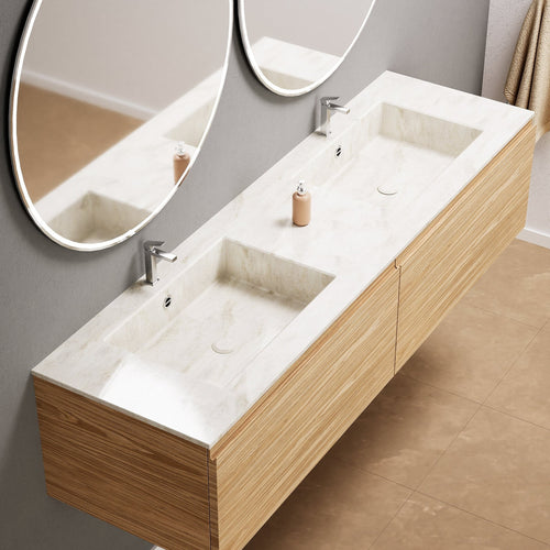 Aurora Double Set – Corian double Sinks & Countertop with 2 Drawers Vanity - ROVALUX