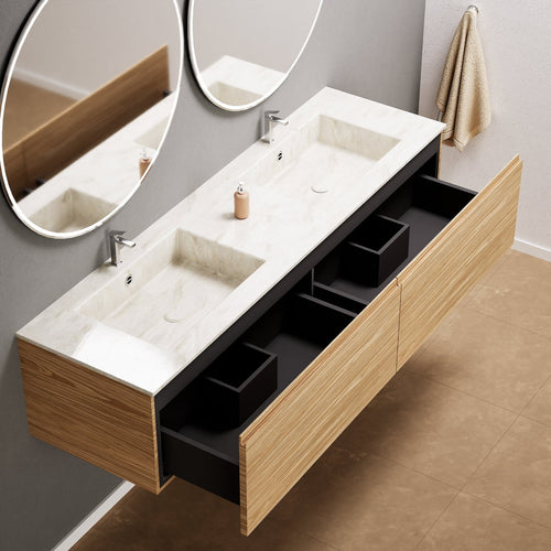 Aurora Double Set – Corian double Sinks & Countertop with 2 Drawers Vanity - ROVALUX