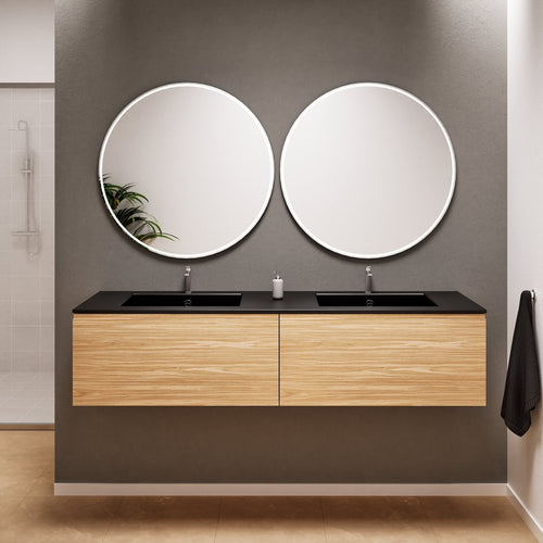 Aurora Double Set – Corian double Sinks & Countertop with 2 Drawers Vanity - ROVALUX