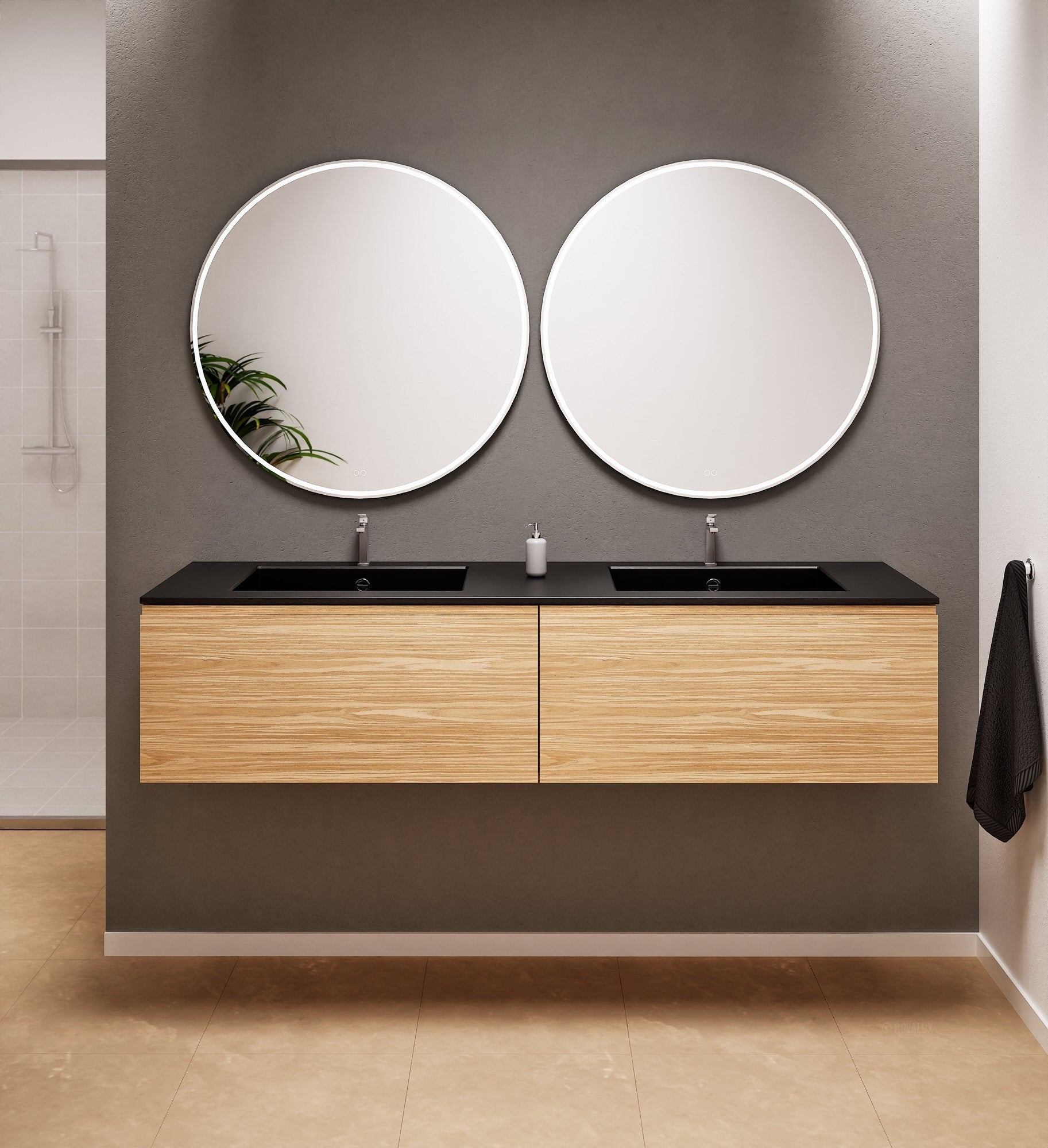 Aurora Double Set – Corian double Sinks & Countertop with 2 Drawers Vanity - ROVALUX