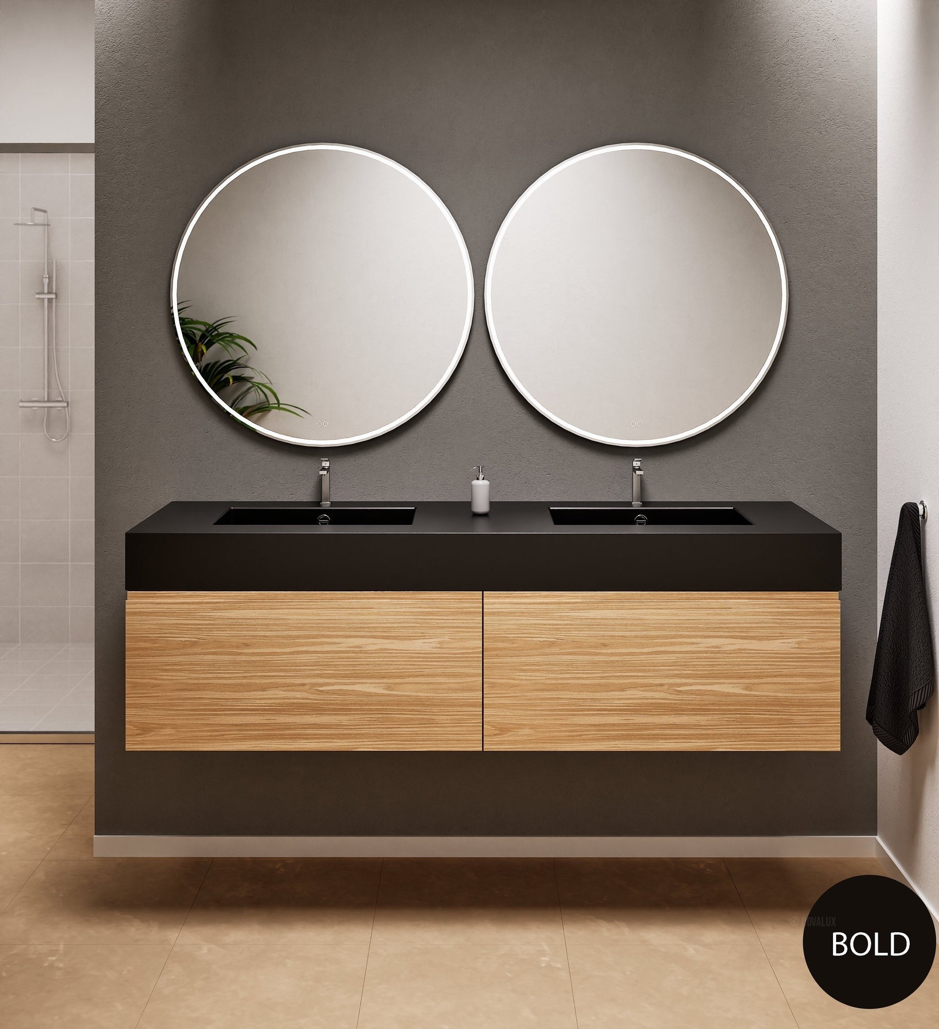 Aurora Double Set – Corian double Sinks & Countertop with 2 Drawers Vanity - ROVALUX