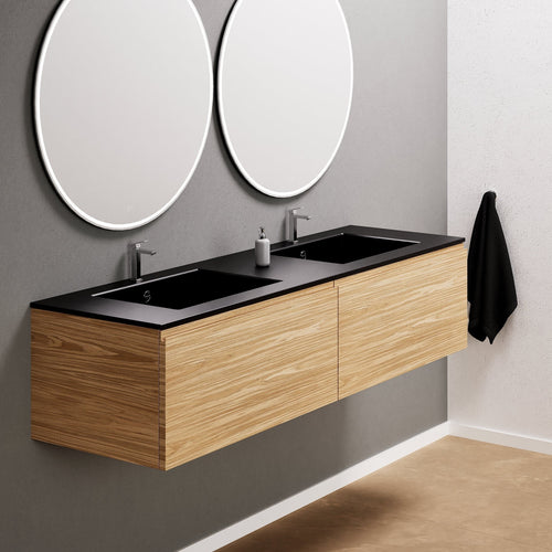 Aurora Double Set – Corian double Sinks & Countertop with 2 Drawers Vanity - ROVALUX