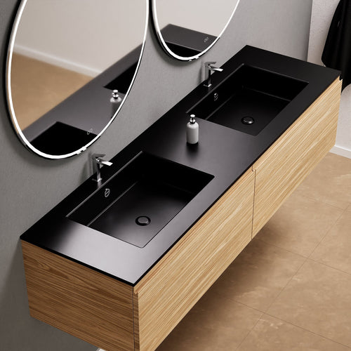 Aurora Double Set – Corian double Sinks & Countertop with 2 Drawers Vanity - ROVALUX