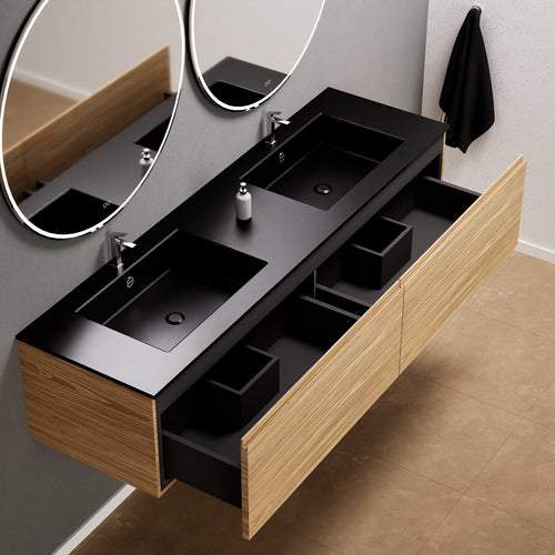 Aurora Double Set – Corian double Sinks & Countertop with 2 Drawers Vanity - ROVALUX