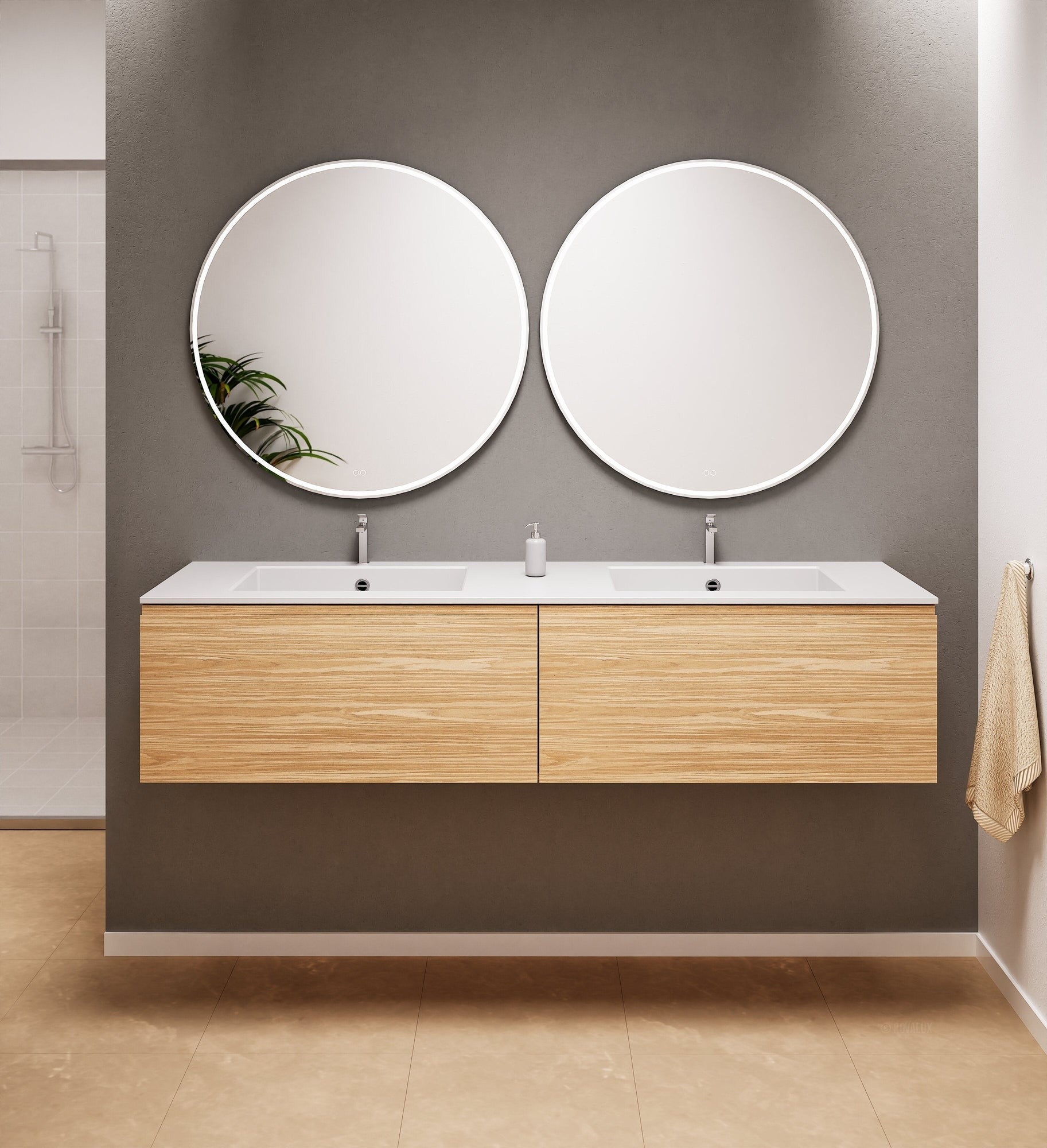 Aurora Double Set – Corian double Sinks & Countertop with 2 Drawers Vanity - ROVALUX