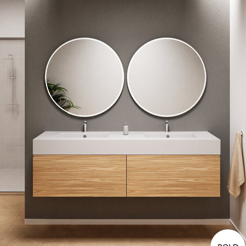 Aurora Double Set – Corian double Sinks & Countertop with 2 Drawers Vanity - ROVALUX