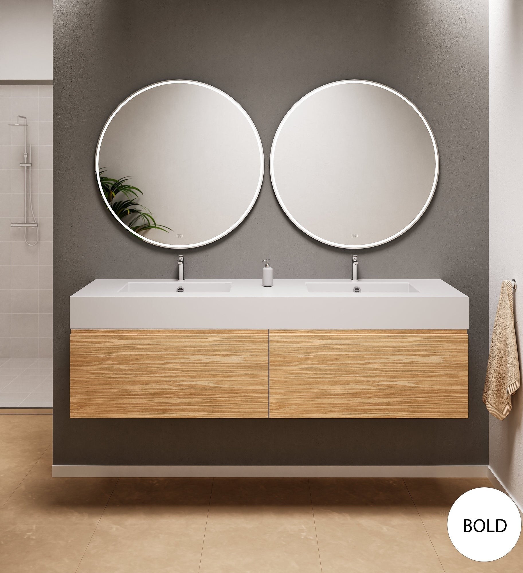 Aurora Double Set – Corian double Sinks & Countertop with 2 Drawers Vanity - ROVALUX