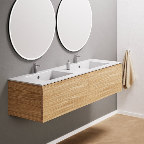 Aurora Double Set – Corian double Sinks & Countertop with 2 Drawers Vanity - ROVALUX