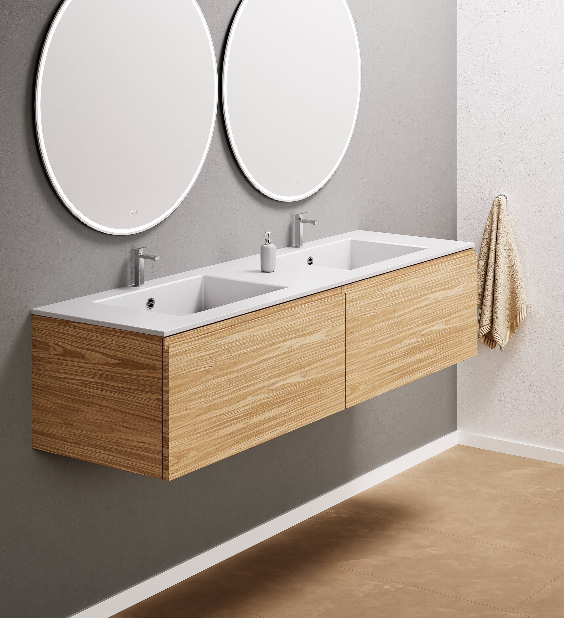 Aurora Double Set – Corian double Sinks & Countertop with 2 Drawers Vanity - ROVALUX