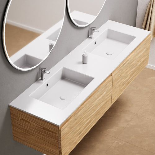 Aurora Double Set – Corian double Sinks & Countertop with 2 Drawers Vanity - ROVALUX
