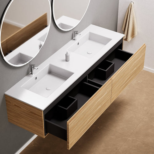 Aurora Double Set – Corian double Sinks & Countertop with 2 Drawers Vanity - ROVALUX