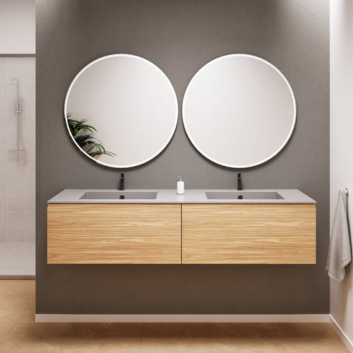 Aurora Double Set – Corian double Sinks & Countertop with 2 Drawers Vanity - ROVALUX