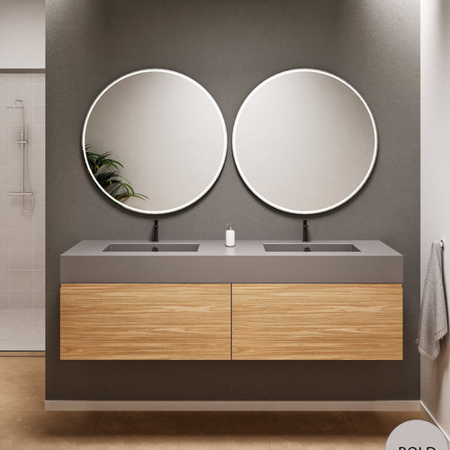 Aurora Double Set – Corian double Sinks & Countertop with 2 Drawers Vanity - ROVALUX